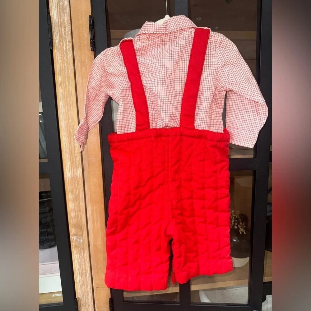 Vintage 1970s clown overalls set jumpsuit embroidered applique baby longall tee